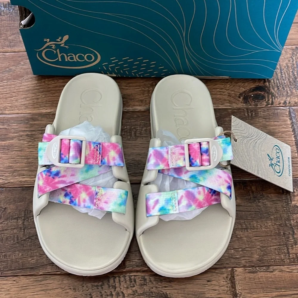Chaco Kids Girls Chillos Slide Sandals Light Tie Dye Size 1